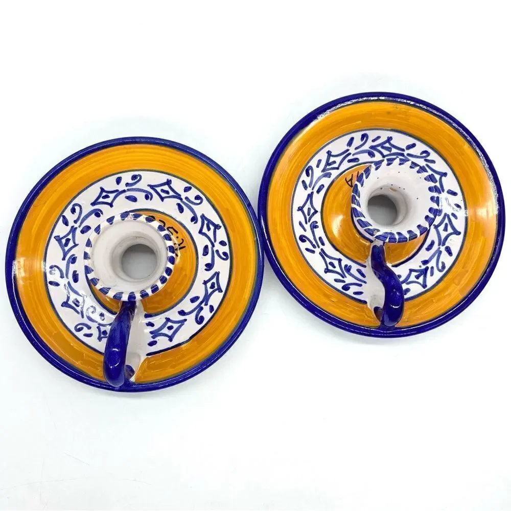 Fiesta Yellow Spanish Finger Loop Candlestick Holders
